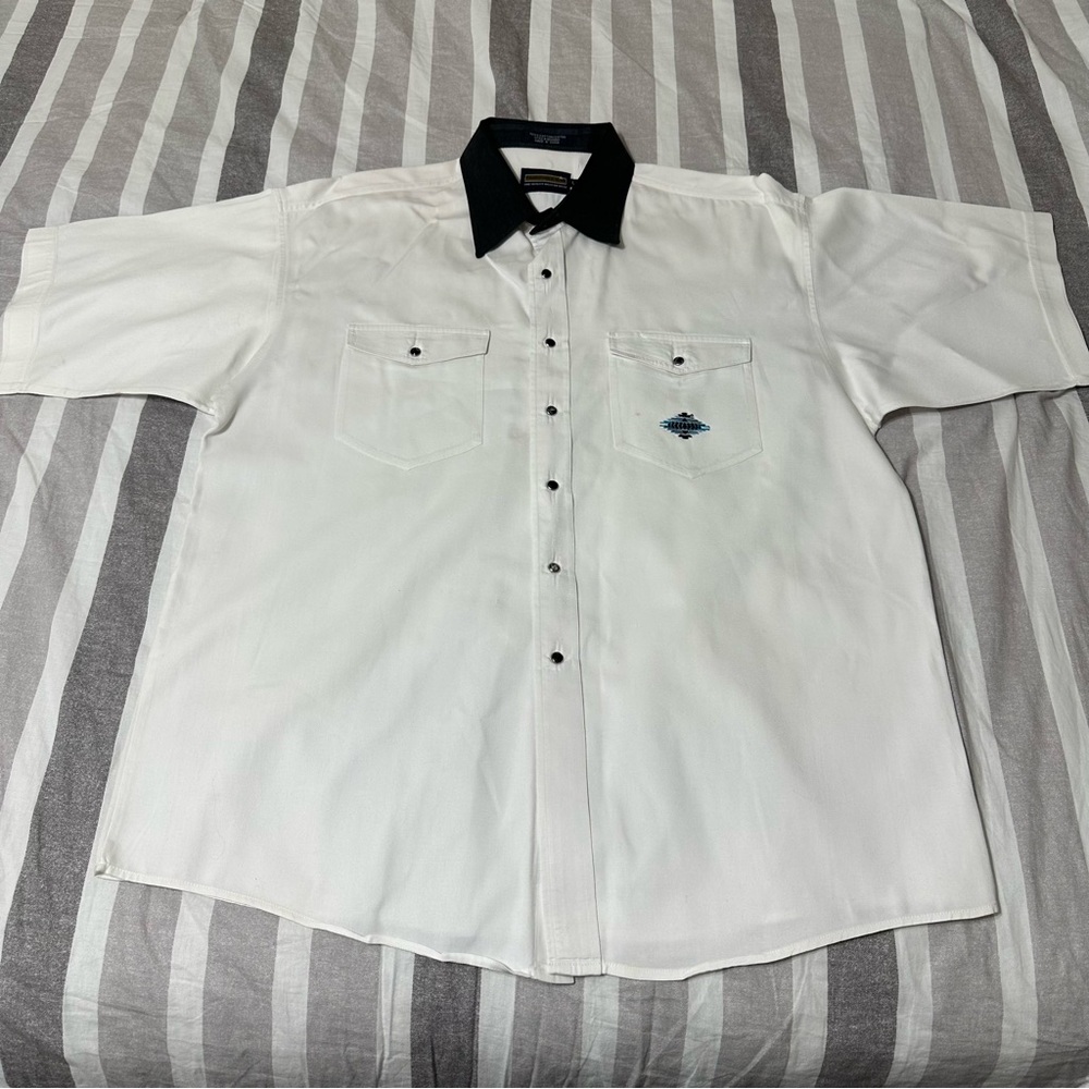 VTG Panhandle Slim Pearl Snap Shirt L Southwest Aztec Cotton Short Sleeve Rodeo